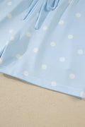 Sky Blue Polka Dot Short Sleeve Loose Top Drawstring Shorts Set