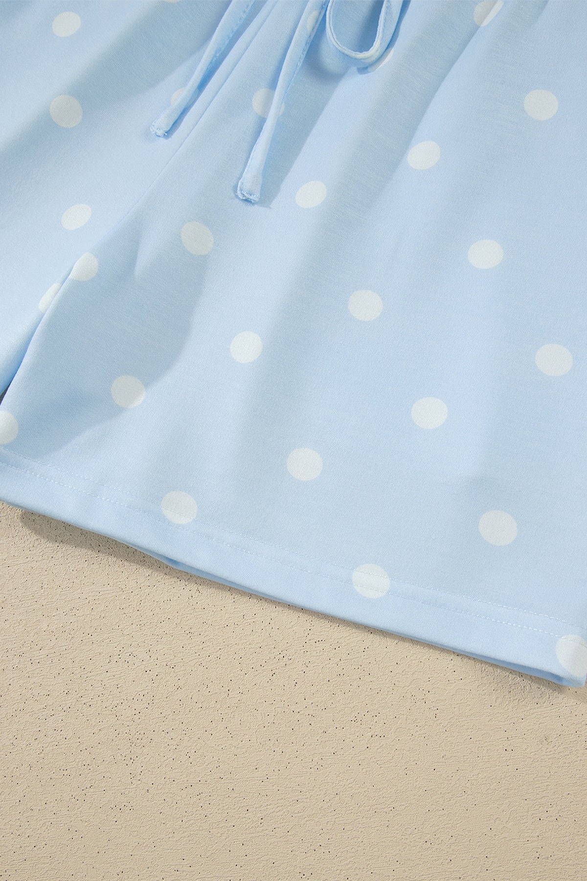 Sky Blue Polka Dot Short Sleeve Loose Top Drawstring Shorts Set