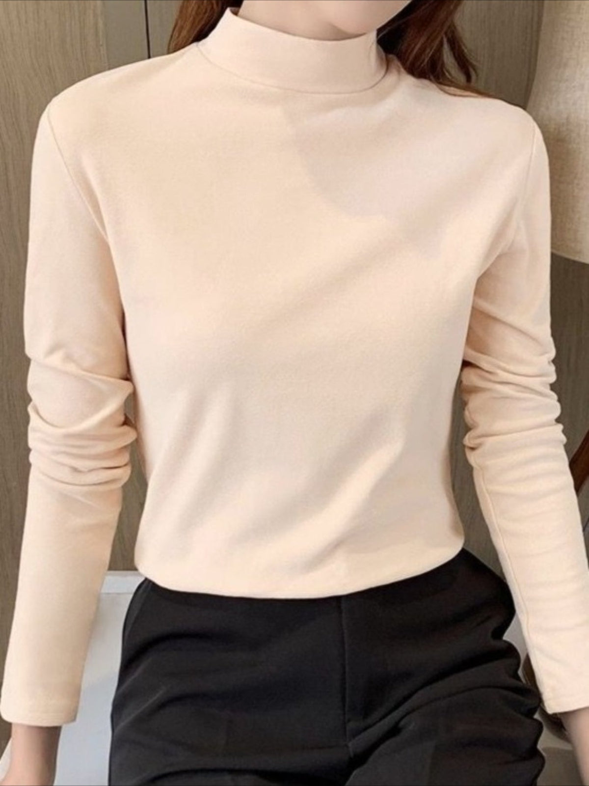 Casual Plain Half Turtleneck Skinny Soft Clouds T-shirt