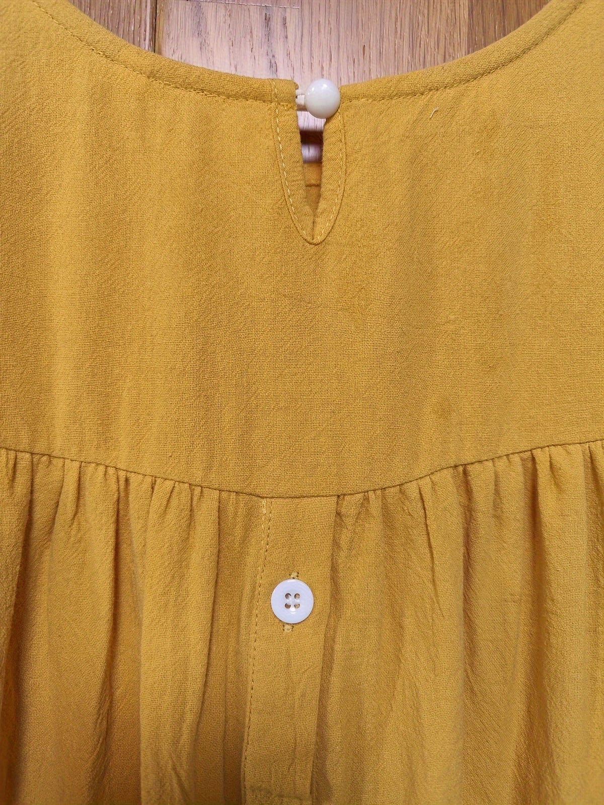 Solid Button Back Ruffled Trim Blouse, Casual Short Sleeve Blouse
