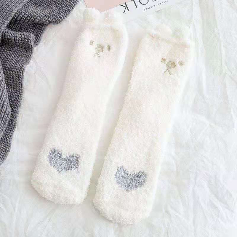 Warm & Fuzzy Cartoon Animal Socks, Crew Length Warm Coral Fleece Socks