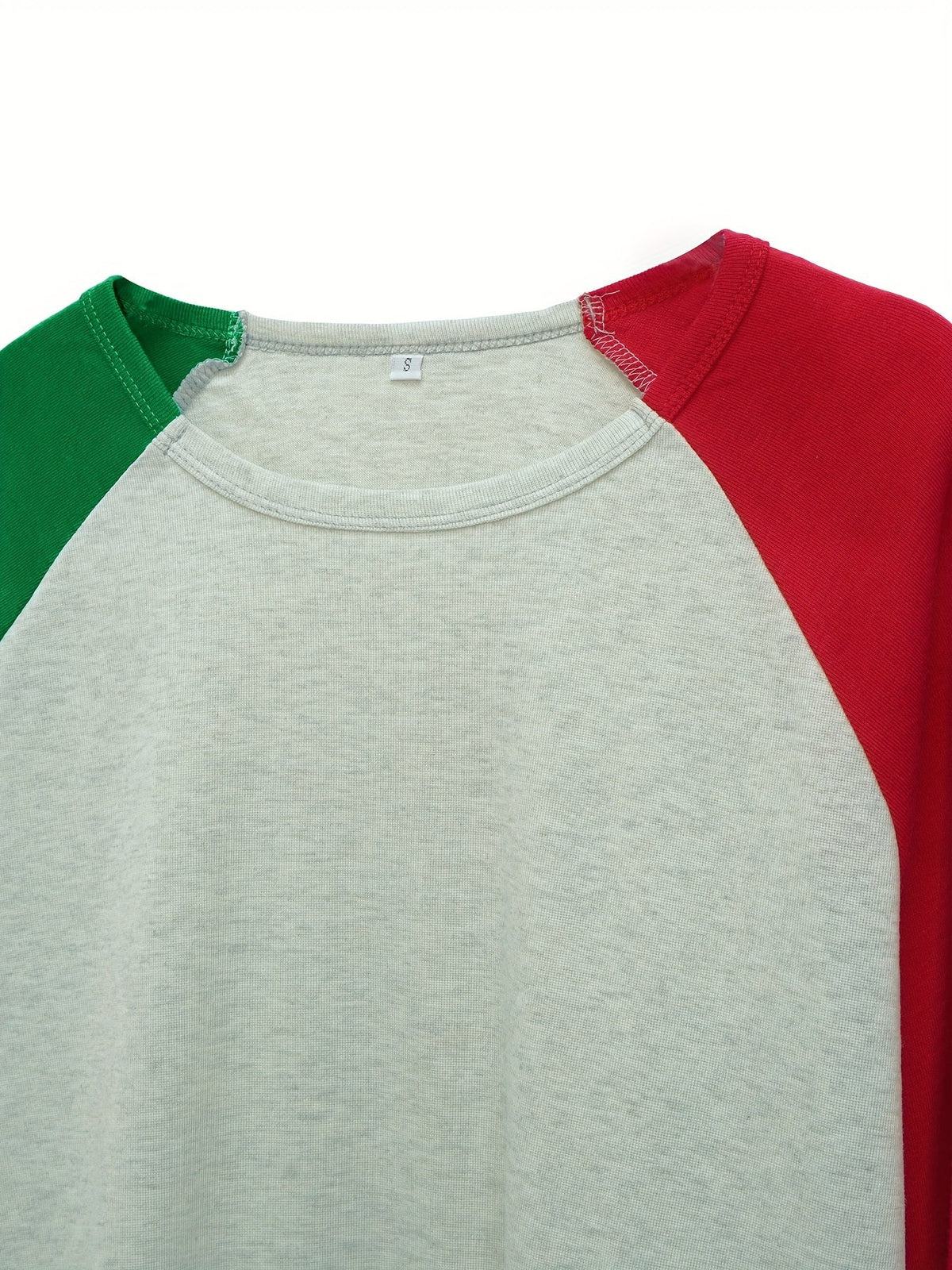 Color Block Long Sleeve Shirt, Oversized Crew Neck Top
