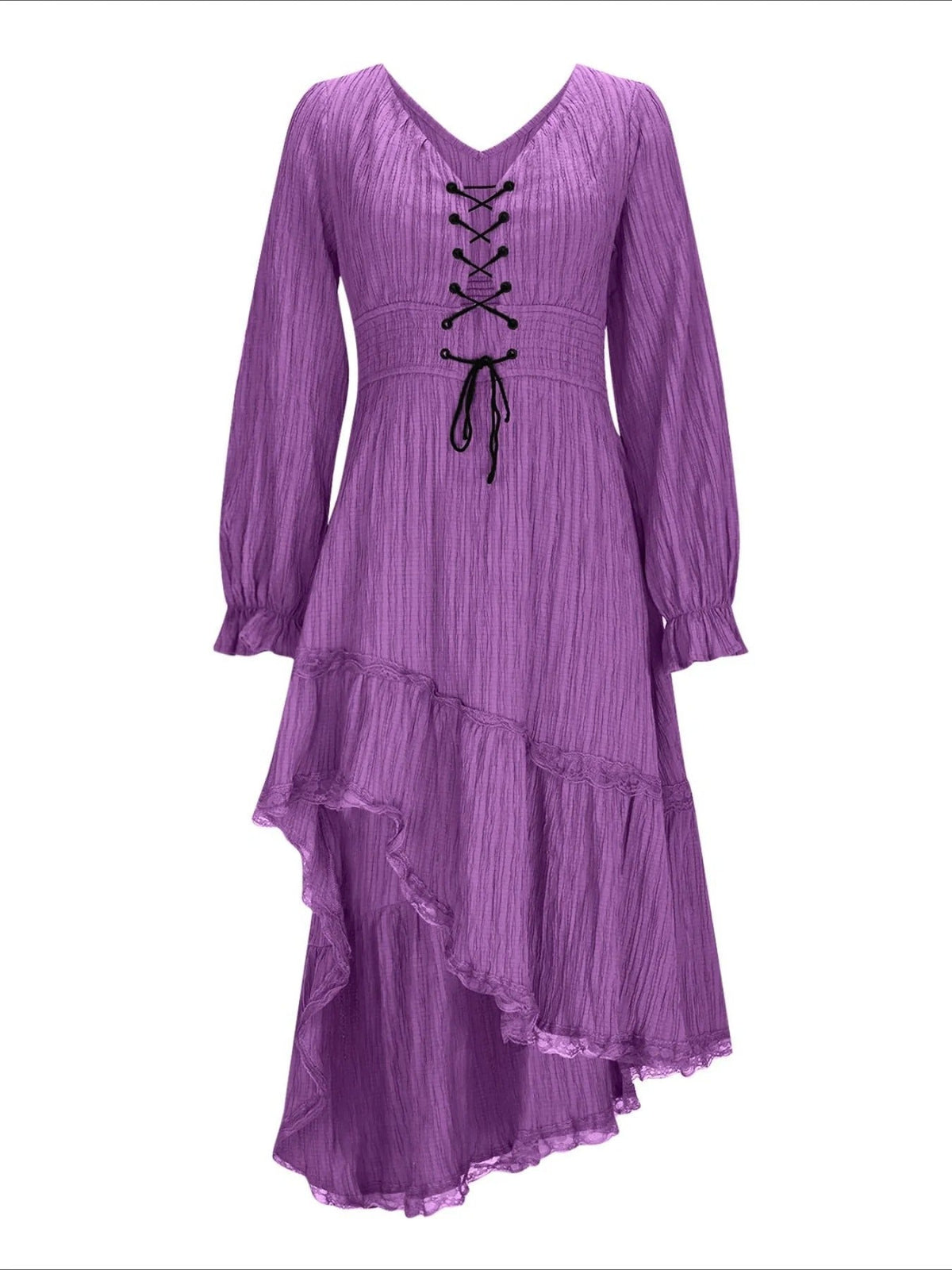 Solid Color Elegant Long Sleeve V-Neck Midi Dress