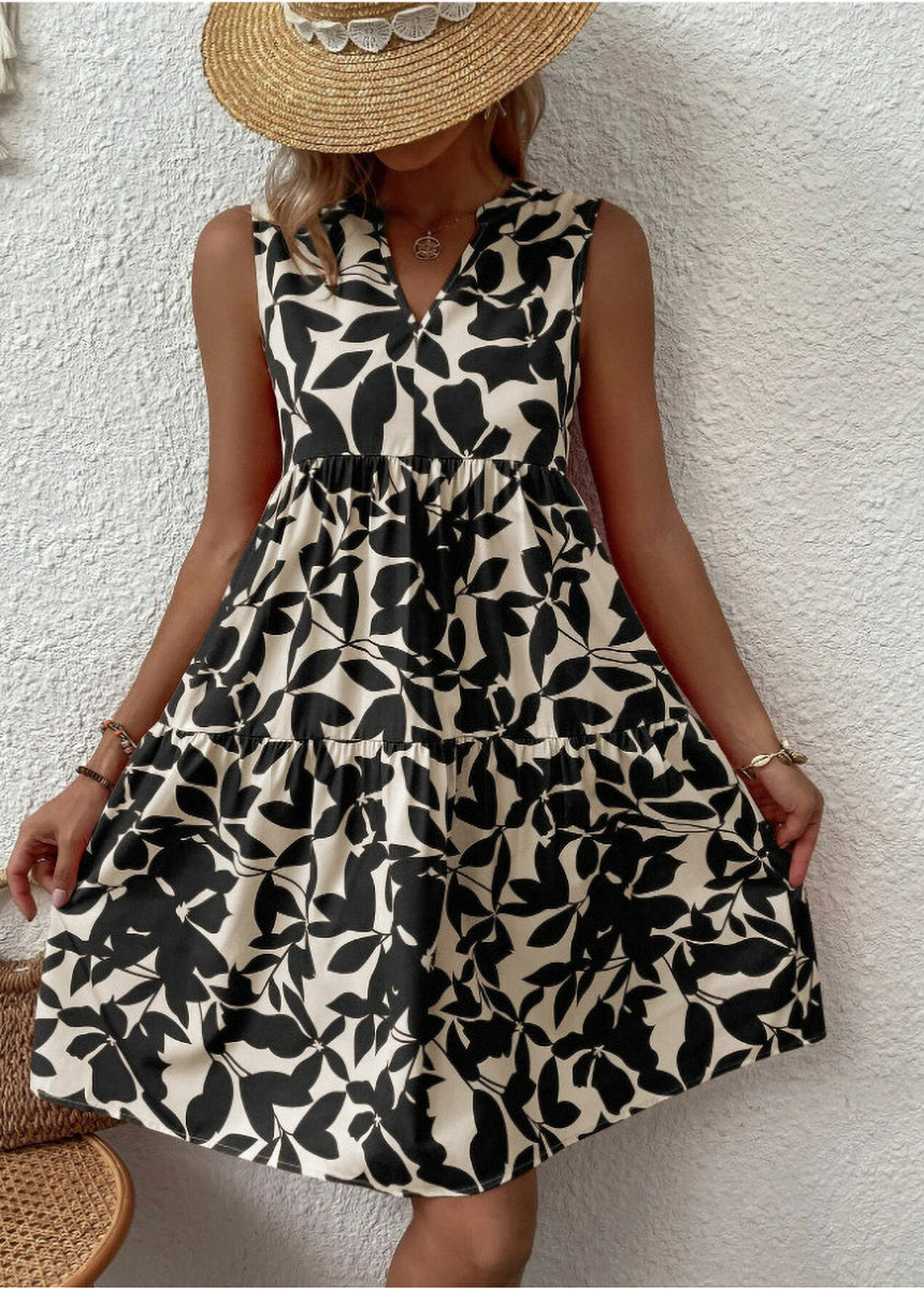 Bohemian V-Neck Pleated Printed Dress
