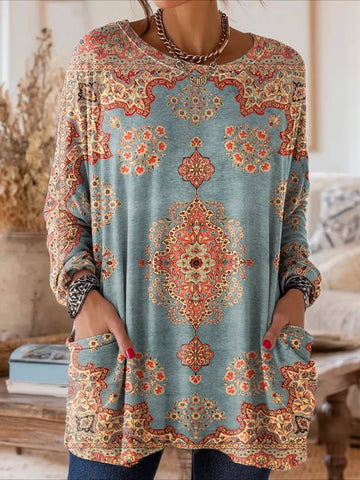 Floral Long Sleeve Crew Neck Printing Vintage Spring/Fall Top