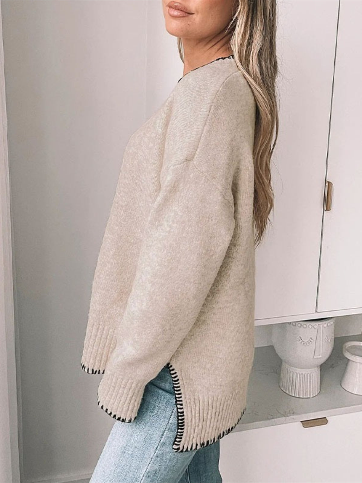 Solid Color Versatile Split-End Pullover Sweater
