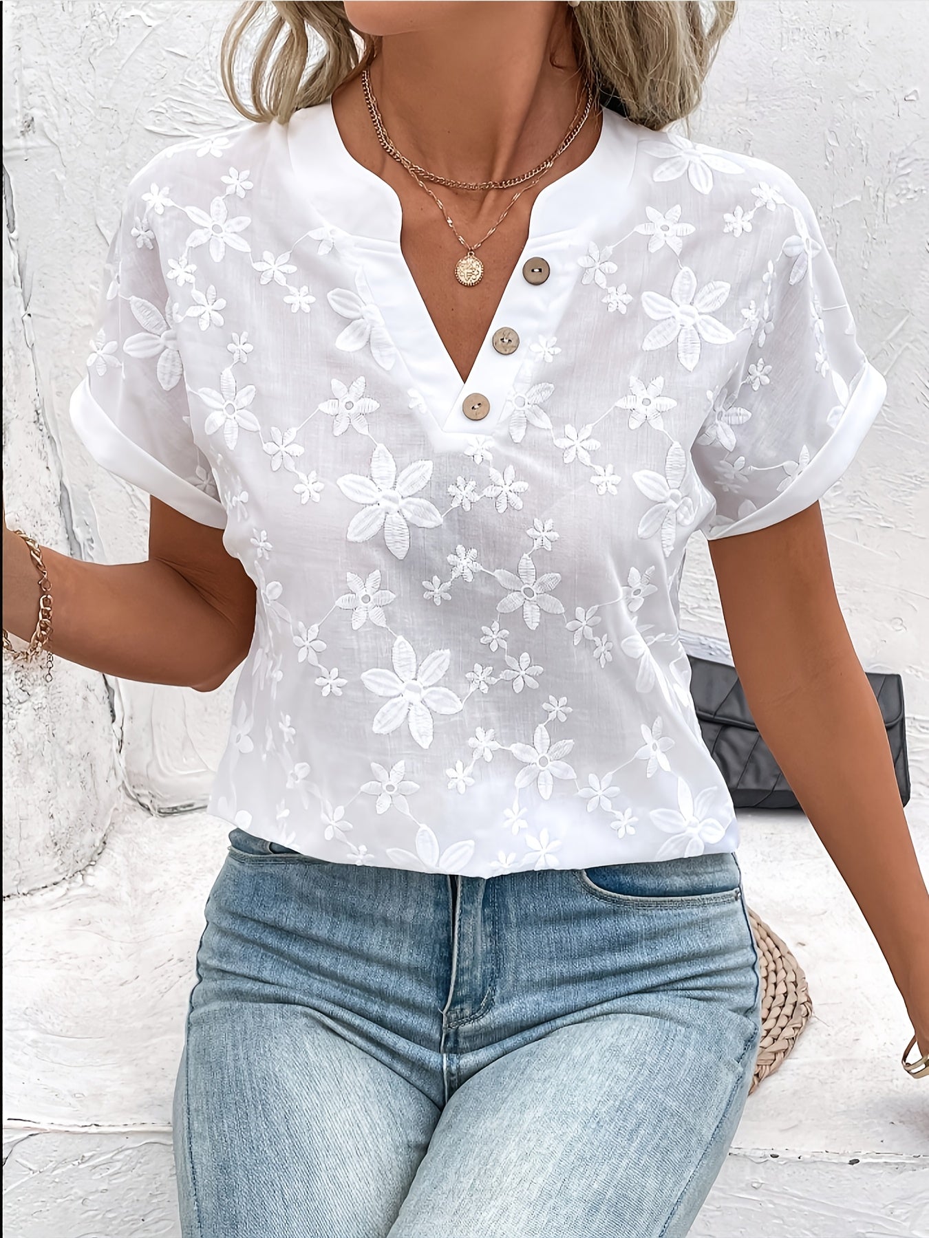 Floral Pattern And a V-Neck Batwing Sleeve Design Shirt
