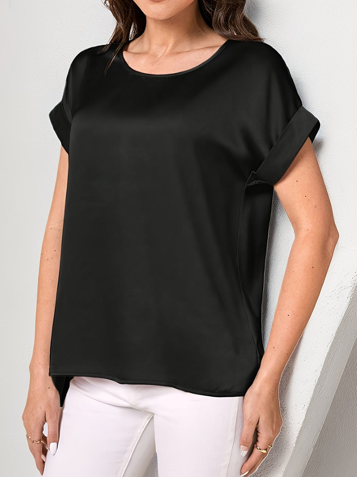 Elegant Loose Versatile Chic T-Shirt, Short Sleeve Crew Neck Top