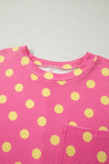 Pink Twisted Rib Polka Dot Print Plus Size T Shirt
