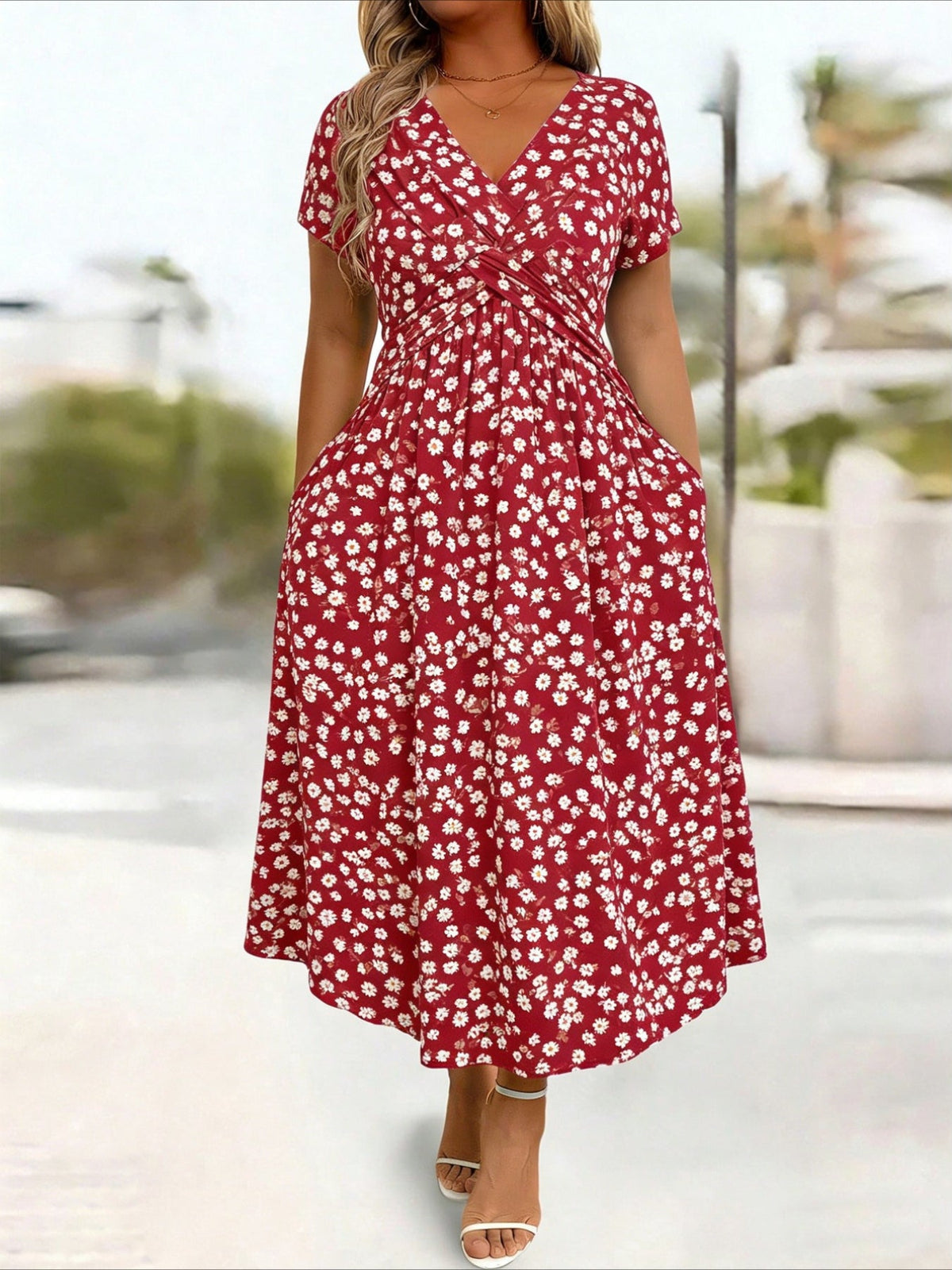 Elegant V-Neck Flattering Fit with Pocket Dress