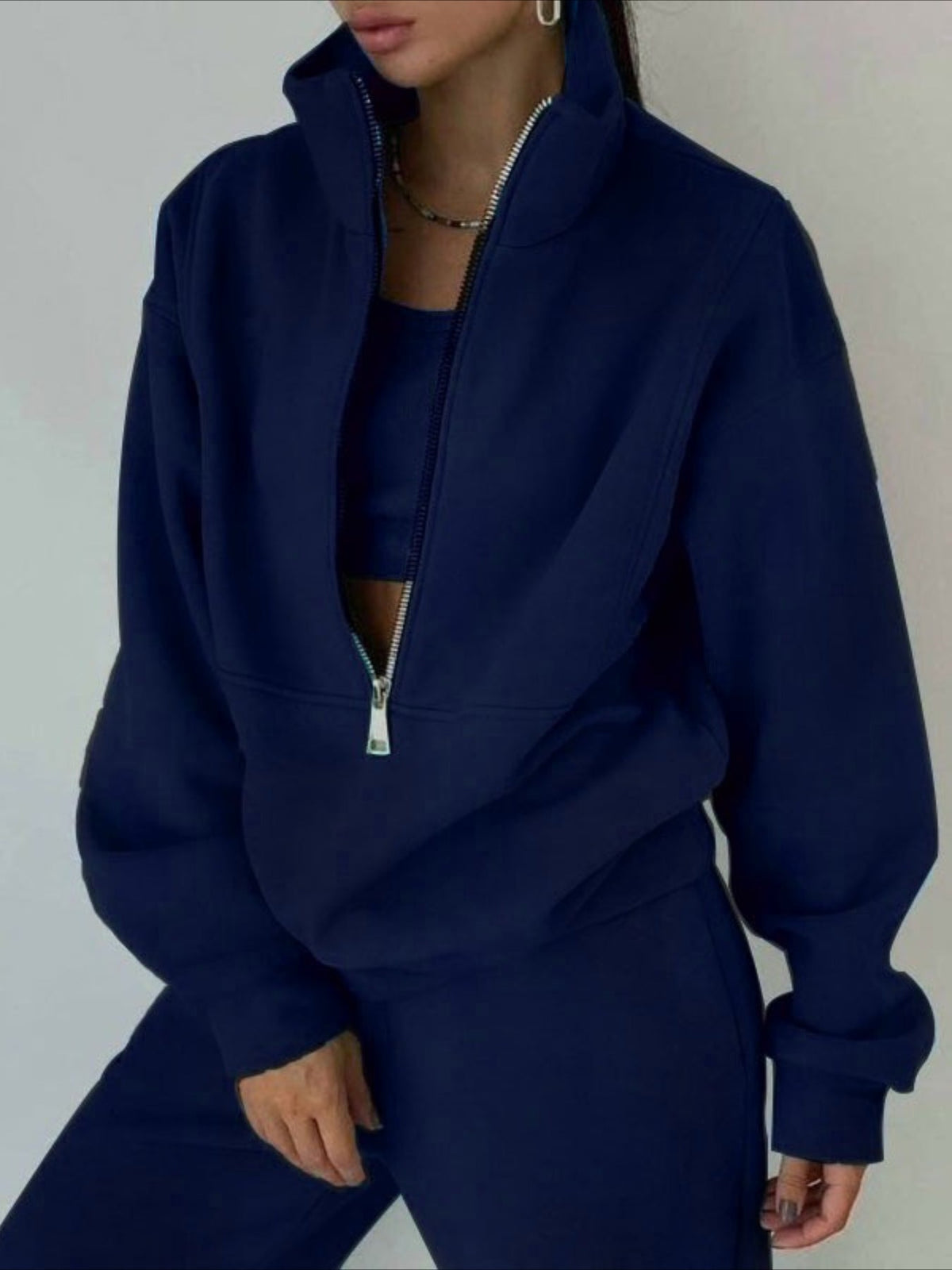 Cozy Fleece Zip-Up Top & Loose Pants Two-Piece Set