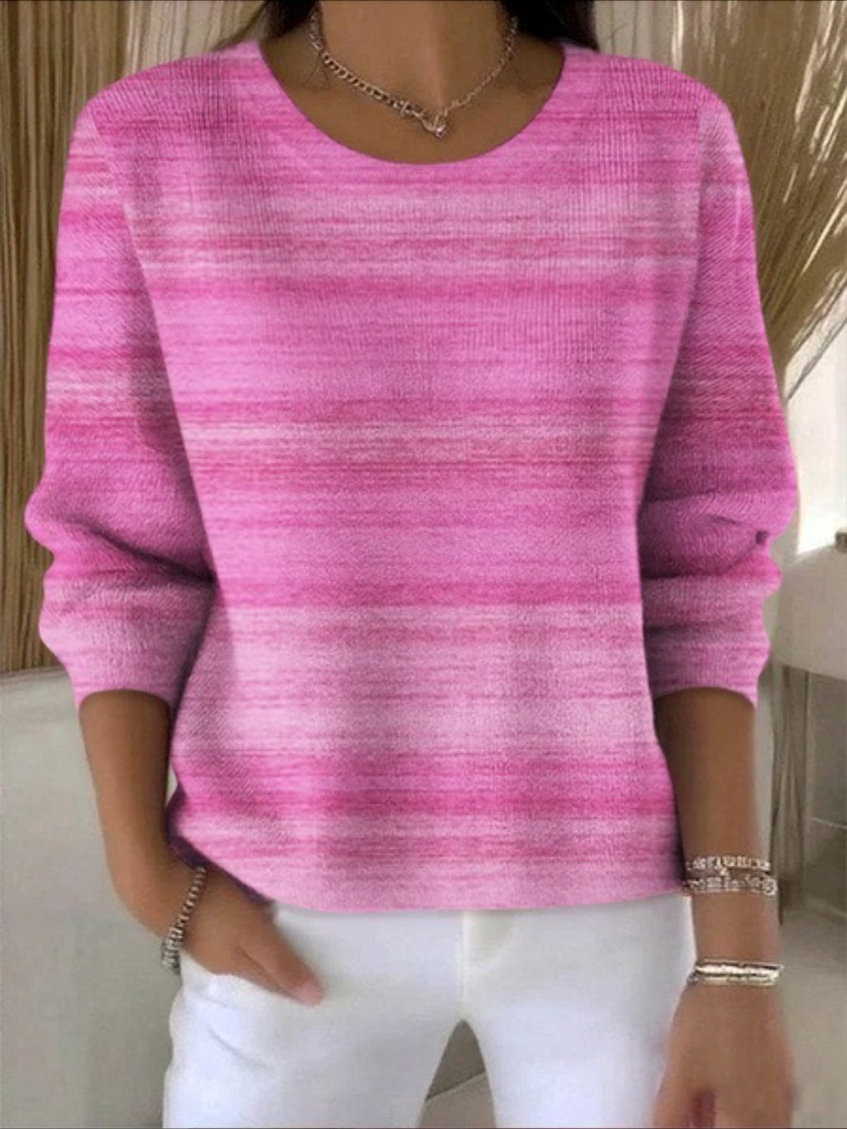 Crew Neck Floral Long Sleeve Comfy Casual Sweater Tee