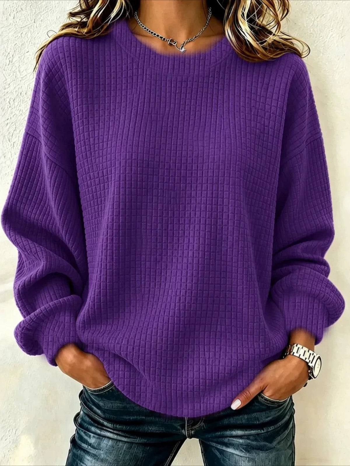 Solid Color Casual Crew Neck Regular Fit Sweatshirt