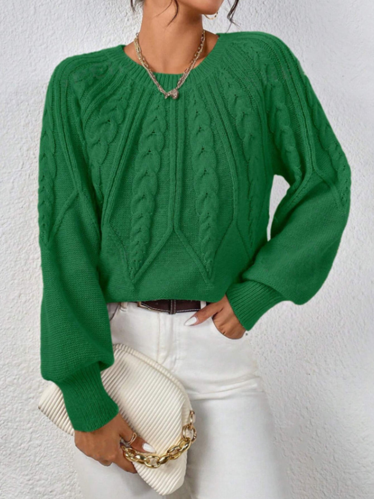 Casual Pullover Chic Knit Lantern Sleeves & Ruffle Detail Sweater