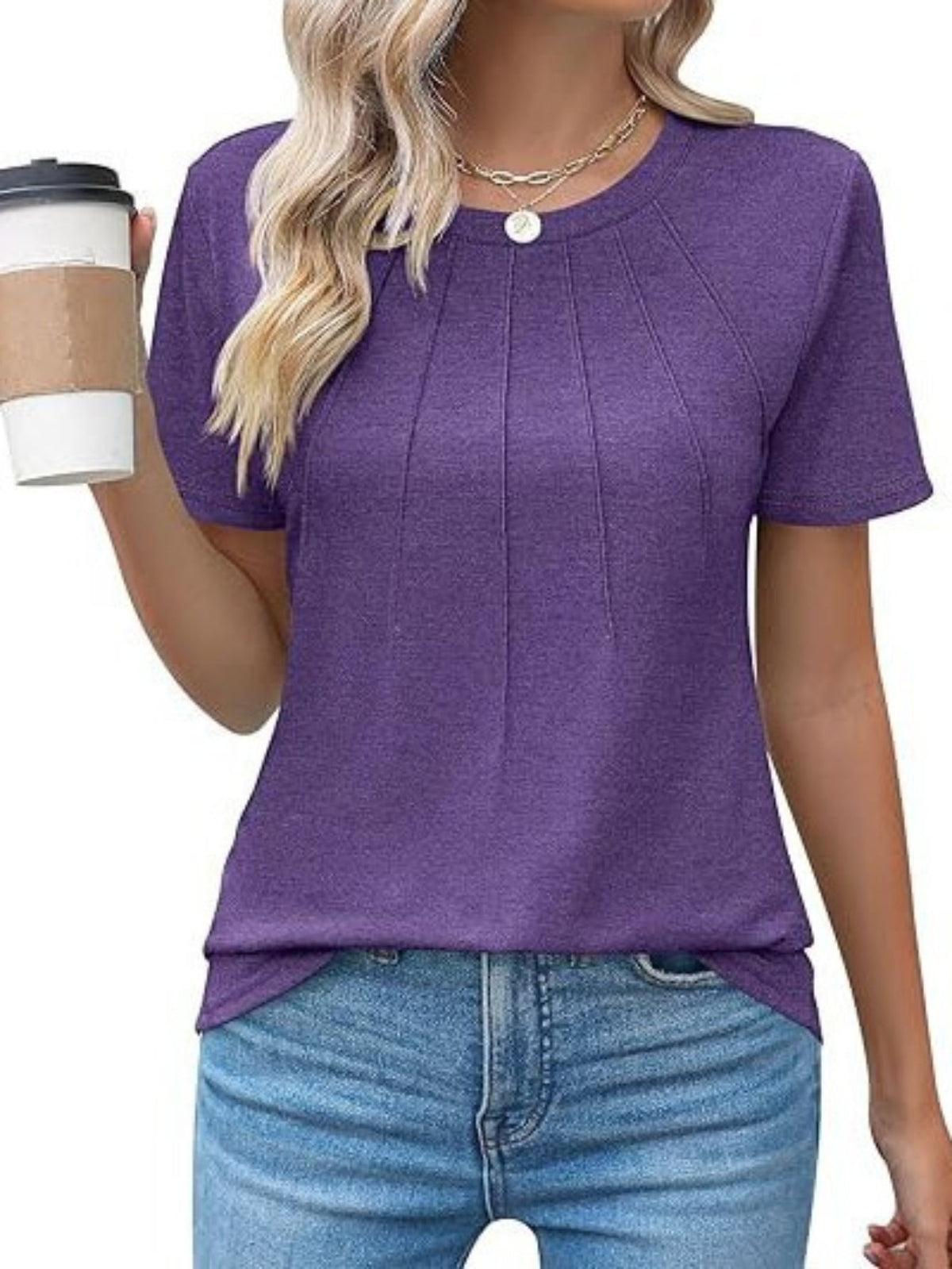 Women's Casual Short Sleeve T-Shirt - Solid Color Crew Neck Tee
