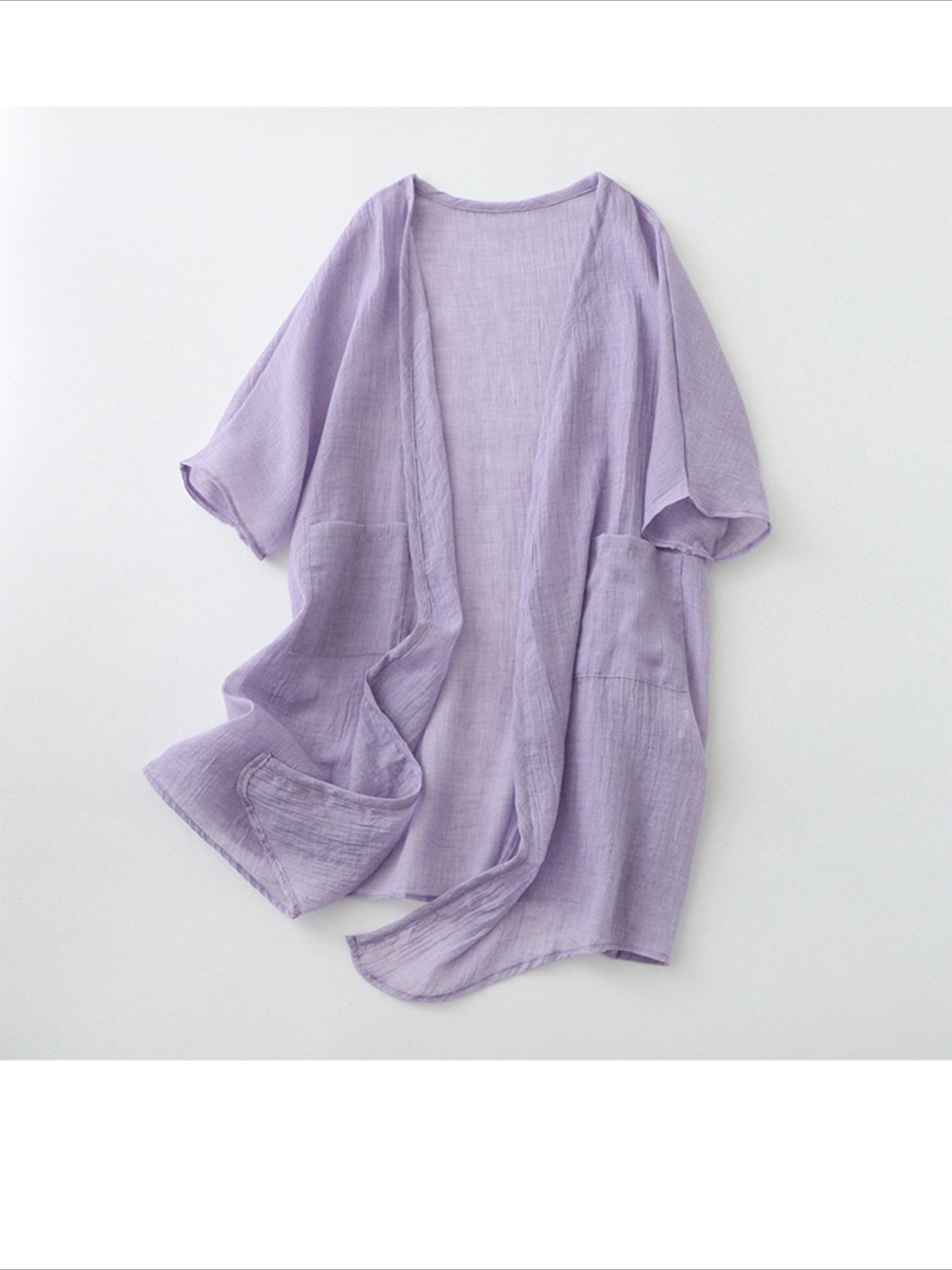 Long Loose Fit Casual Front Opening Short Sleeved and Linen Cover Lightweight and Linen Cardigan