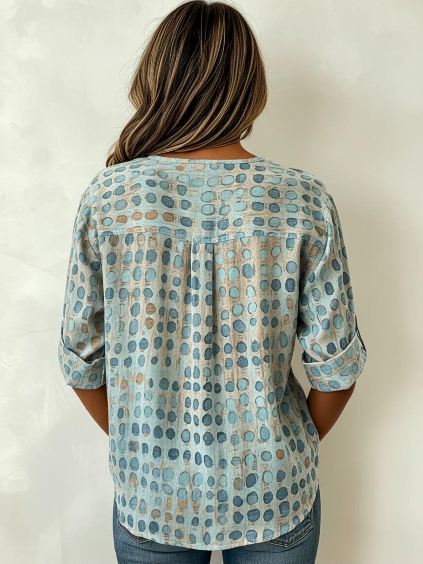 Floral Loose Stand Collar Simple Linen Blend Long Sleeve Shirt