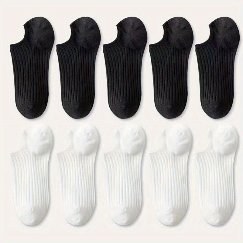 5/10 Pairs Colorful Ribbed Short Socks, Comfy & Breathable Elastic Ankle Socks