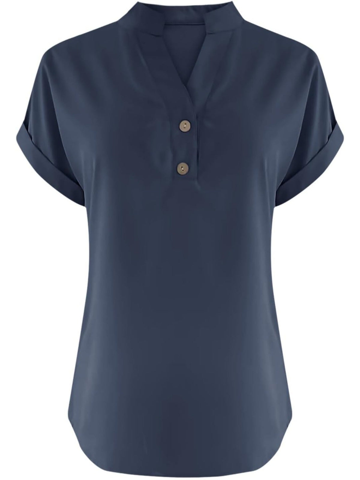 Solid Color V Neck Short Sleeve Button Down T Shirts