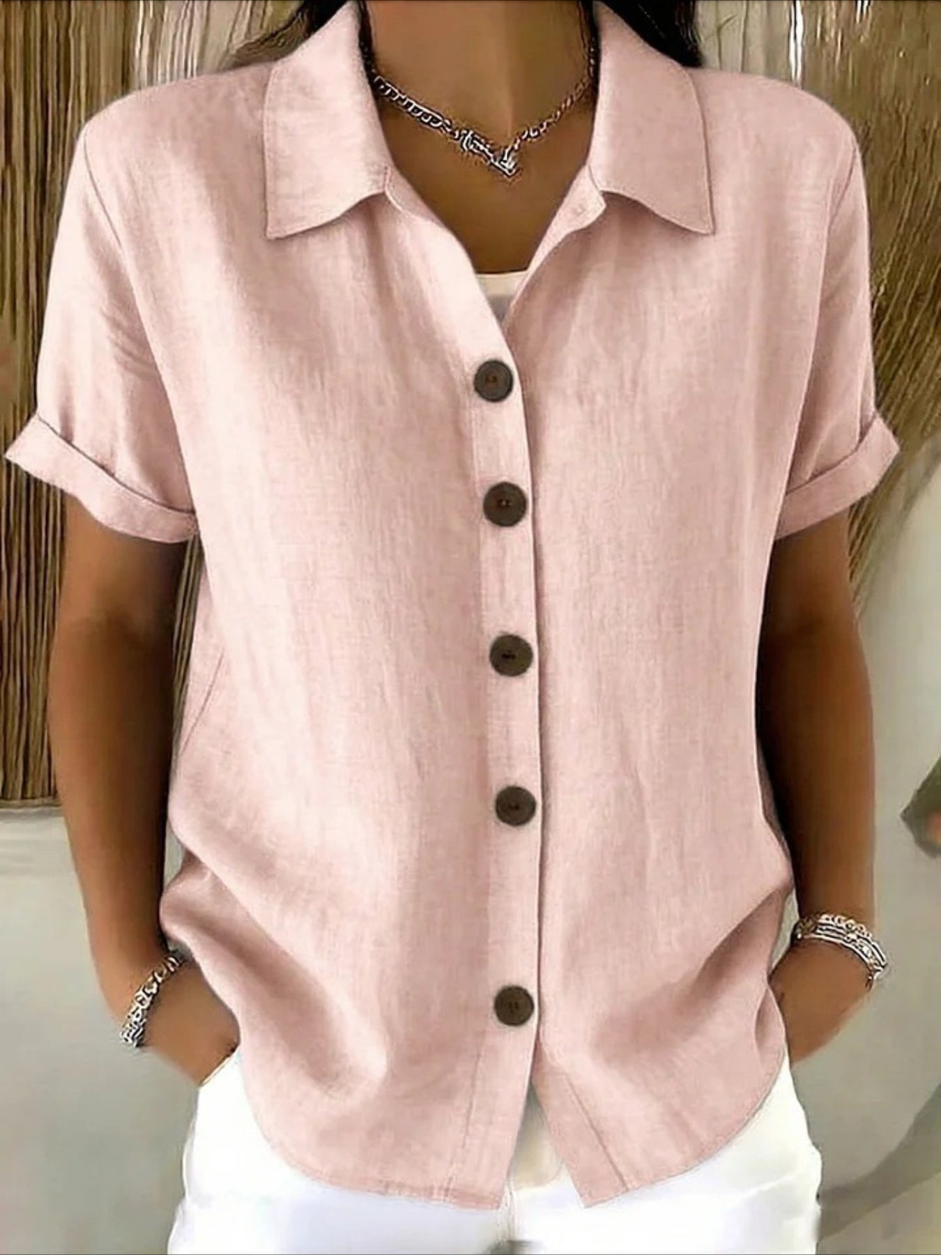 Shirt Collar Short Sleeve Plain Regular Regular Fit Shirt