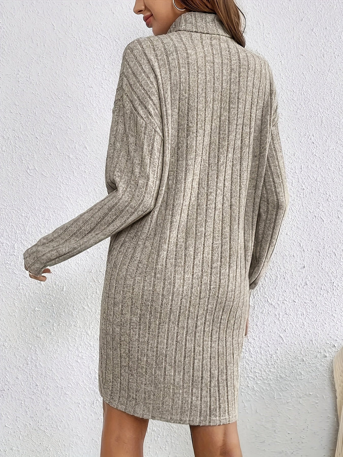 Elegant Turtleneck Knit Dress for Women - Soft, Stretchy Long Sleeve Design