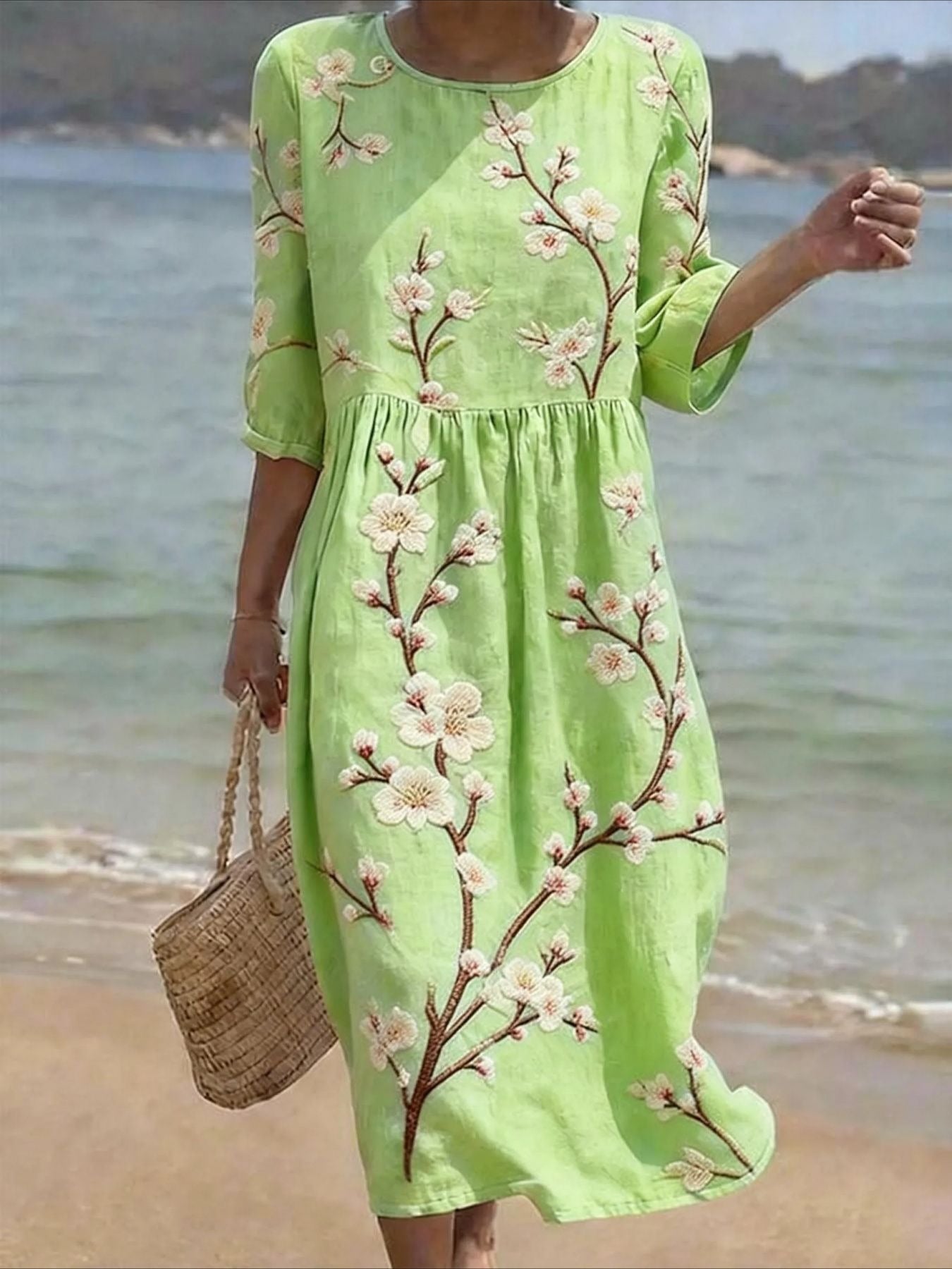 Casual Round Neck Mid Sleeve Printed Dress