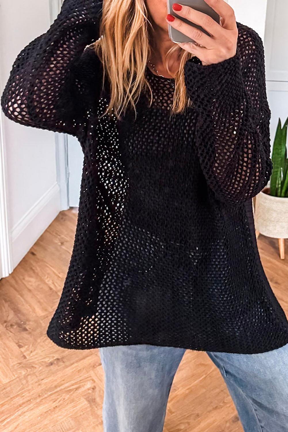 Black Crochet Hollow-out Jumper Top Sweater