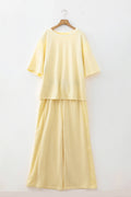 Yellow Cream Solid Color Eyelet Lace Panel Accent Plus Size 2pcs Outfit