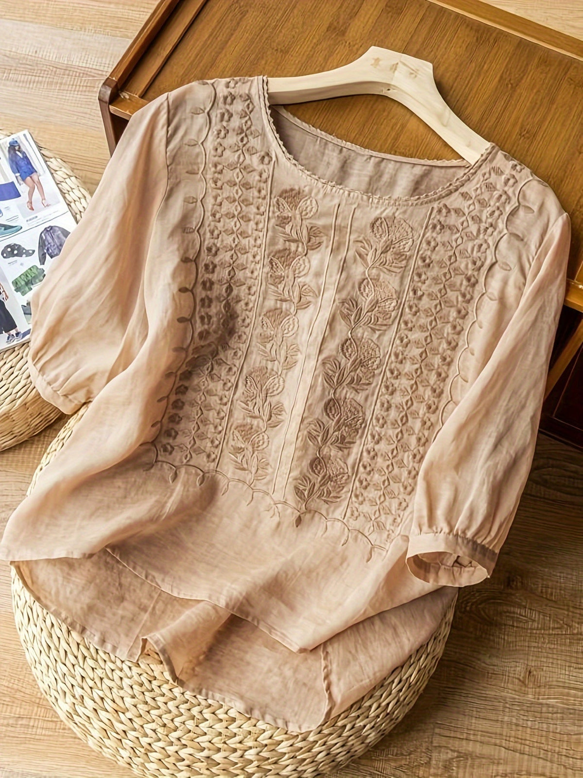 Vibrant Cotton Linen Embroidered T-Shirt with Various Colors, Sizes, and Stylish Designs