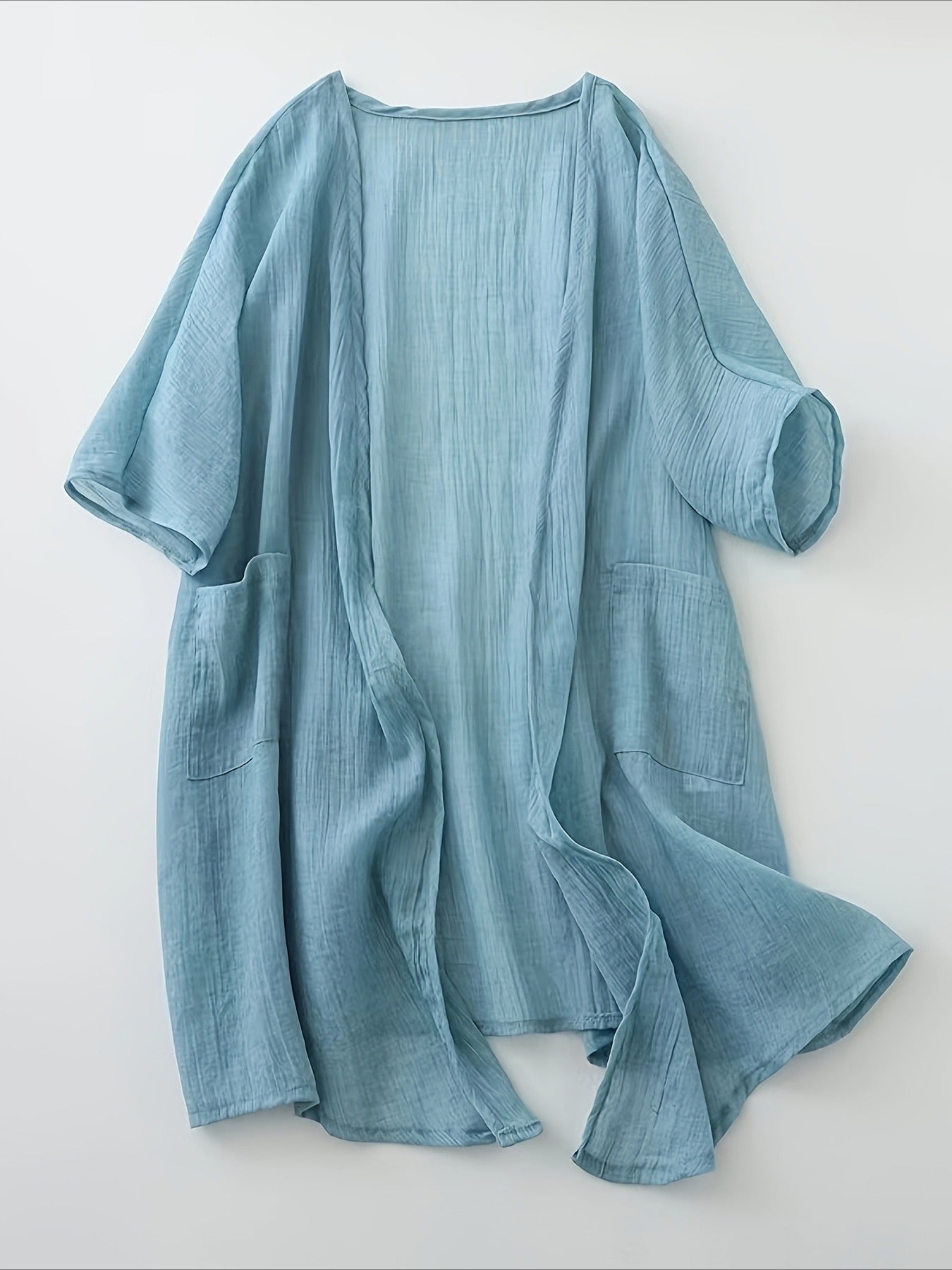 Long Loose Fit Casual Front Opening Short Sleeved and Linen Cover Lightweight and Linen Cardigan