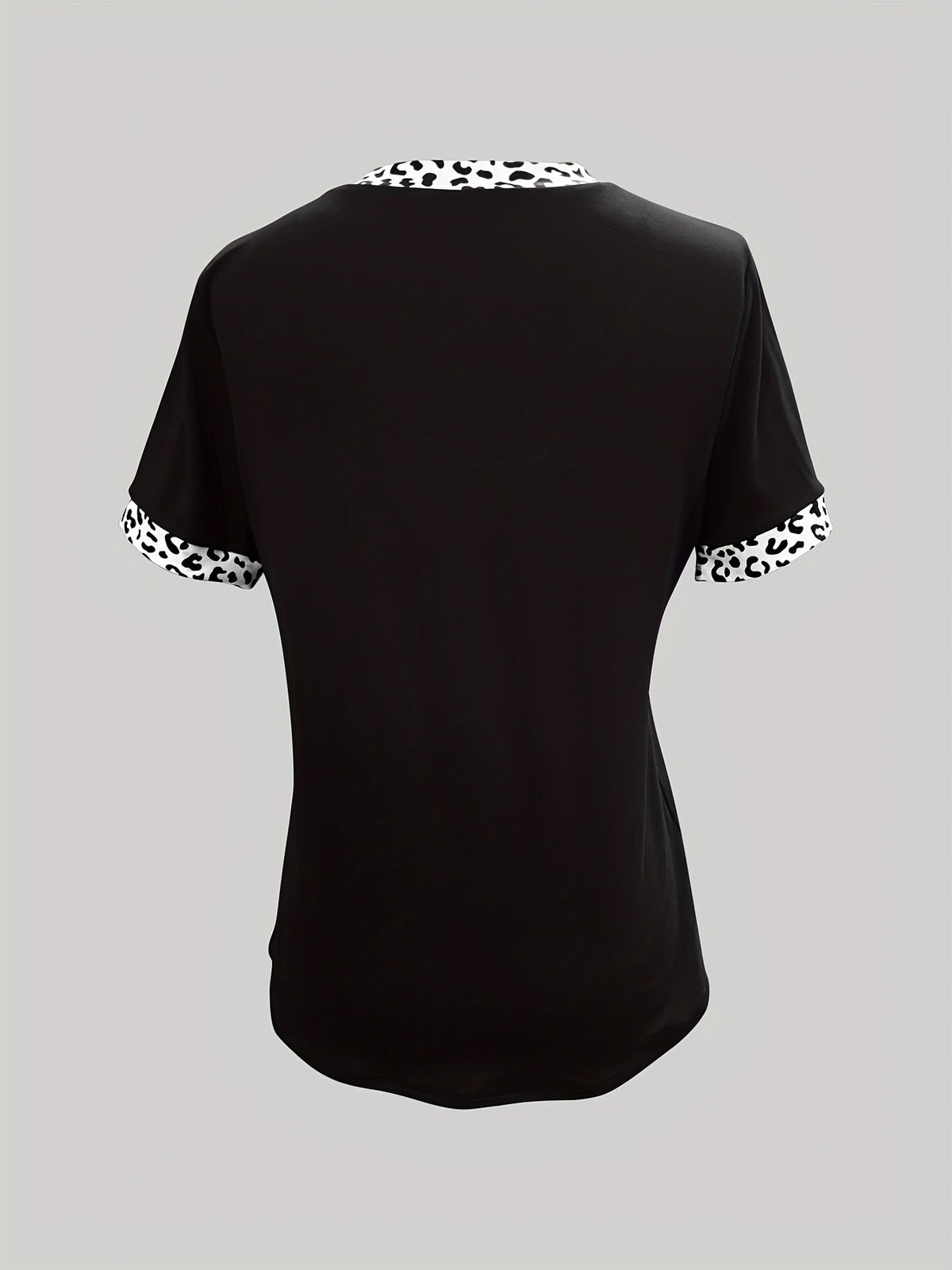 Elegant Short Sleeve Houndstooth Contrast V-Neck Tee