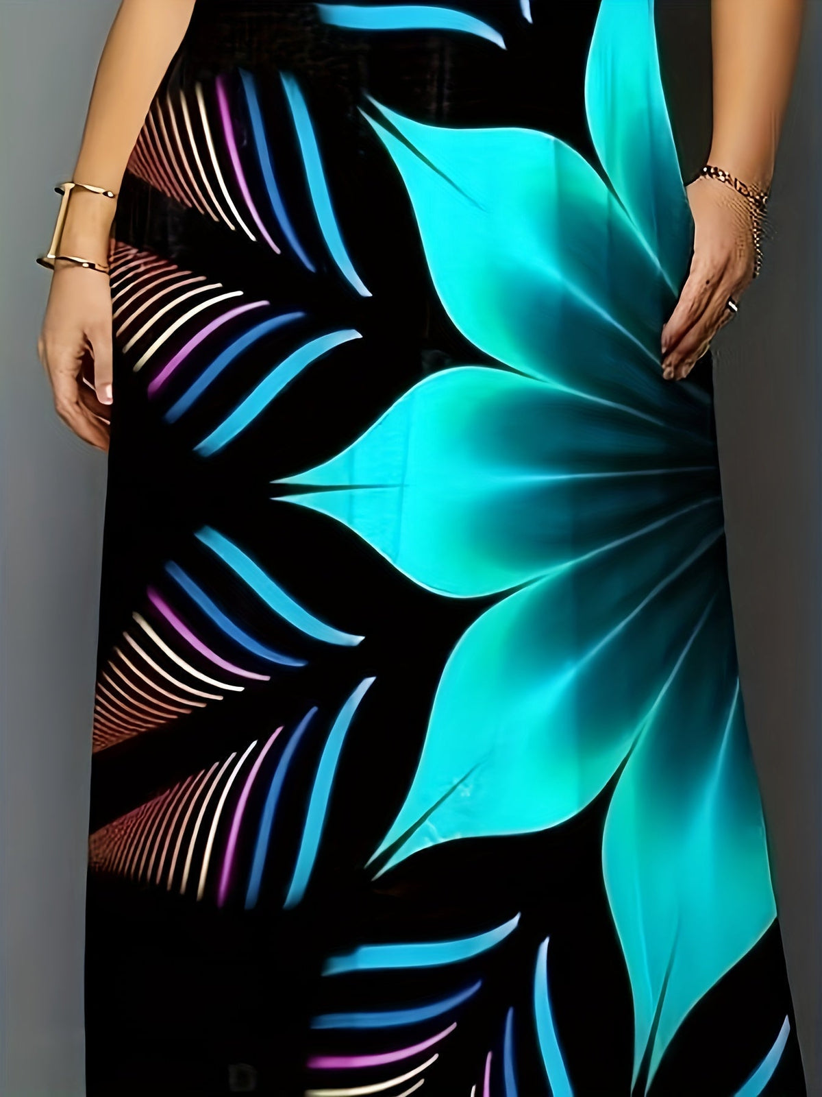 Floral Print Ring Decor Tank Dress, Casual Sleeveless Dress