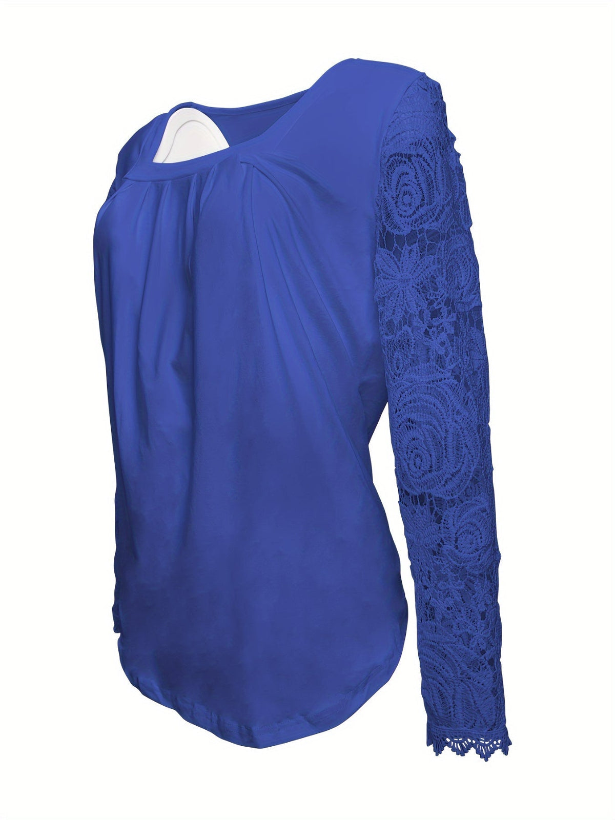 Lace Stitching T-Shirt, Casual Square Neck Long Sleeve T-Shirt