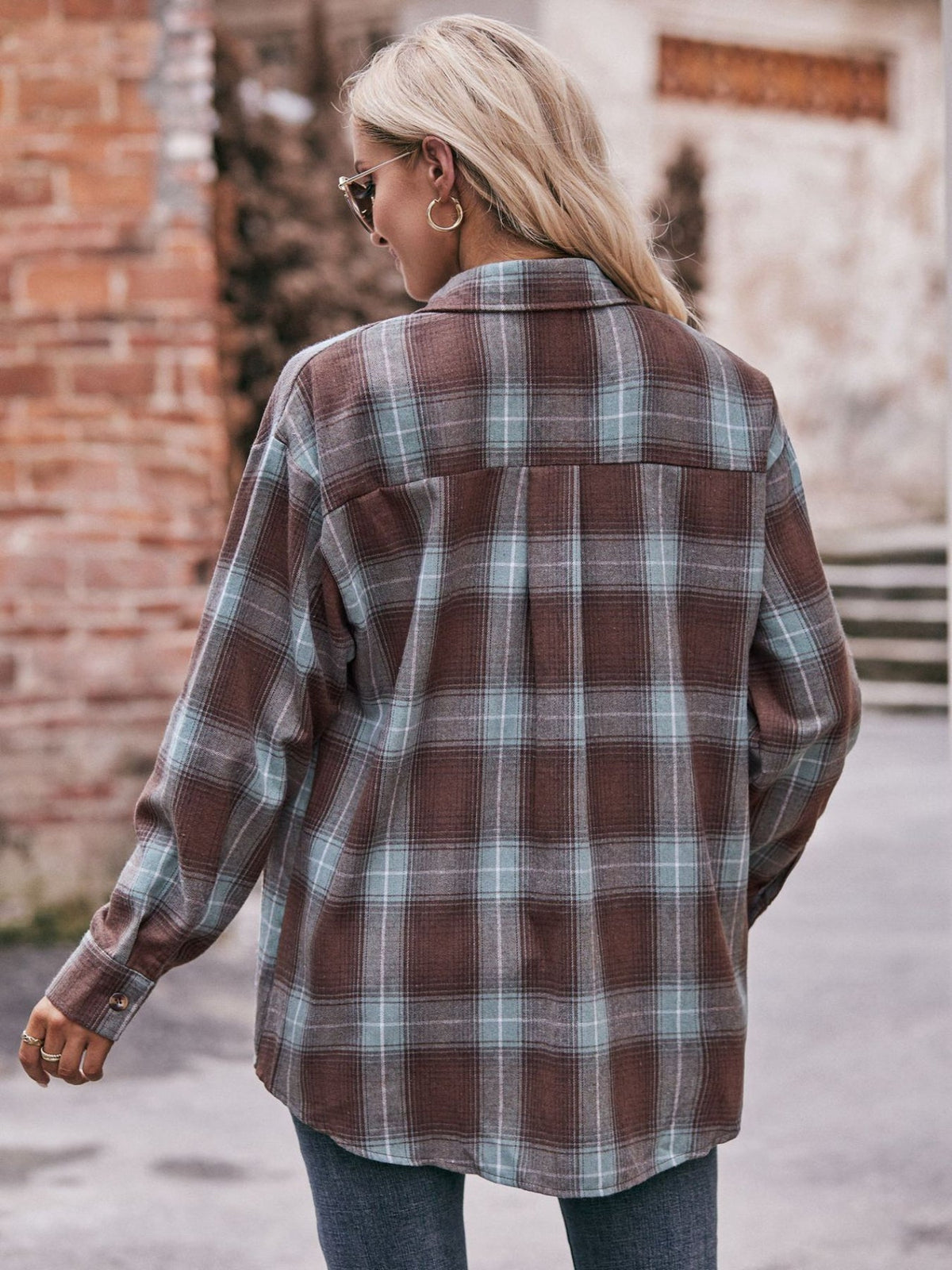 Plaid Print Polo Collar Button Shirt, Casual Long Sleeve Shirt