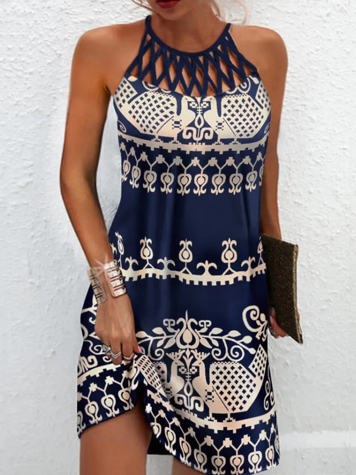 Butterfly Pint Cut Out Dress, Casual Sleeveless Bodycon Dress