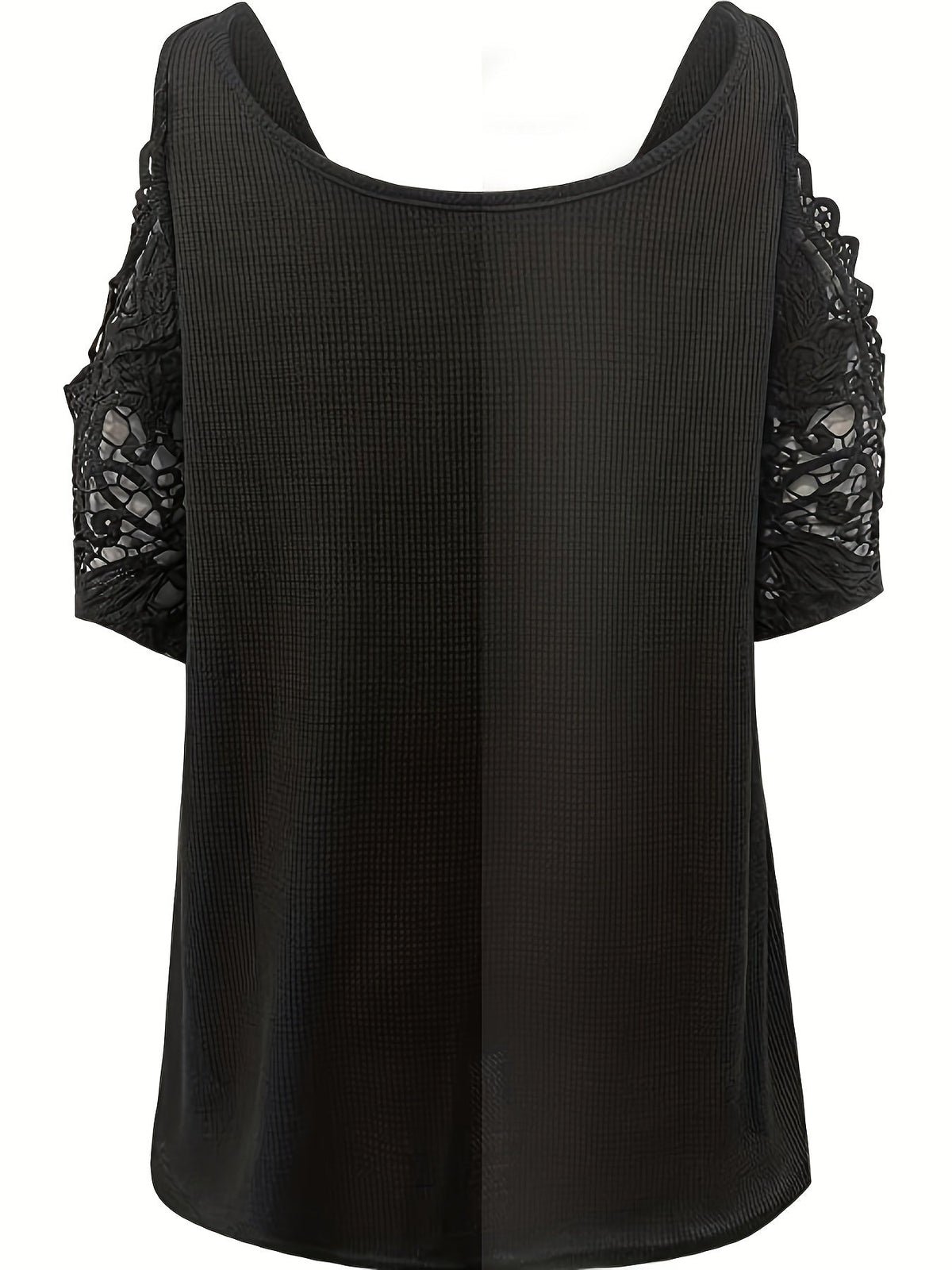 Cold Shoulder Zipper Top, V Neck Short Sleeve Lace Stitching T-Shirt