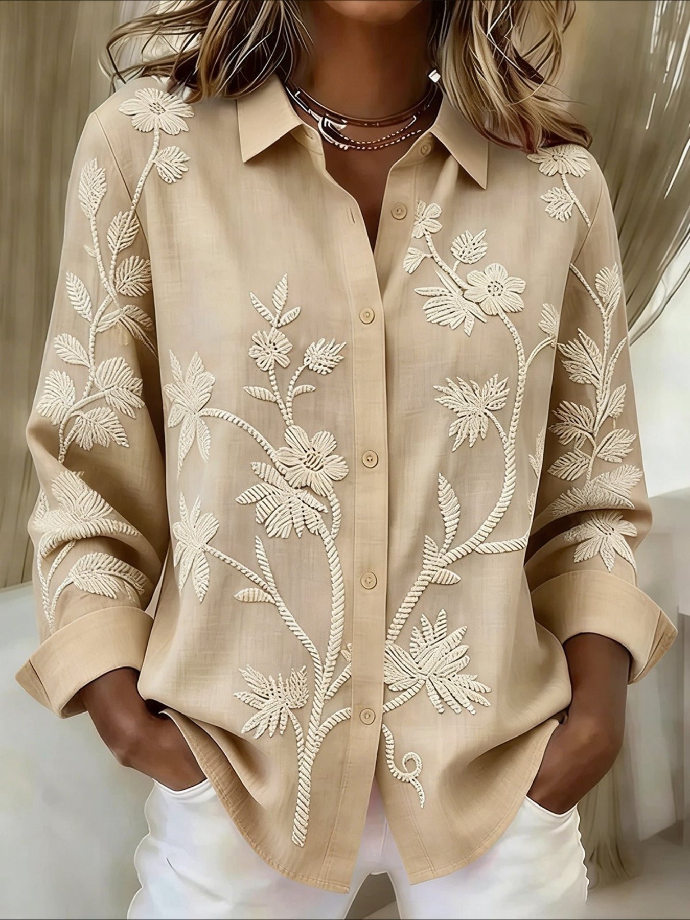 Shawl Collar Long Sleeve Regular Loose Shirt