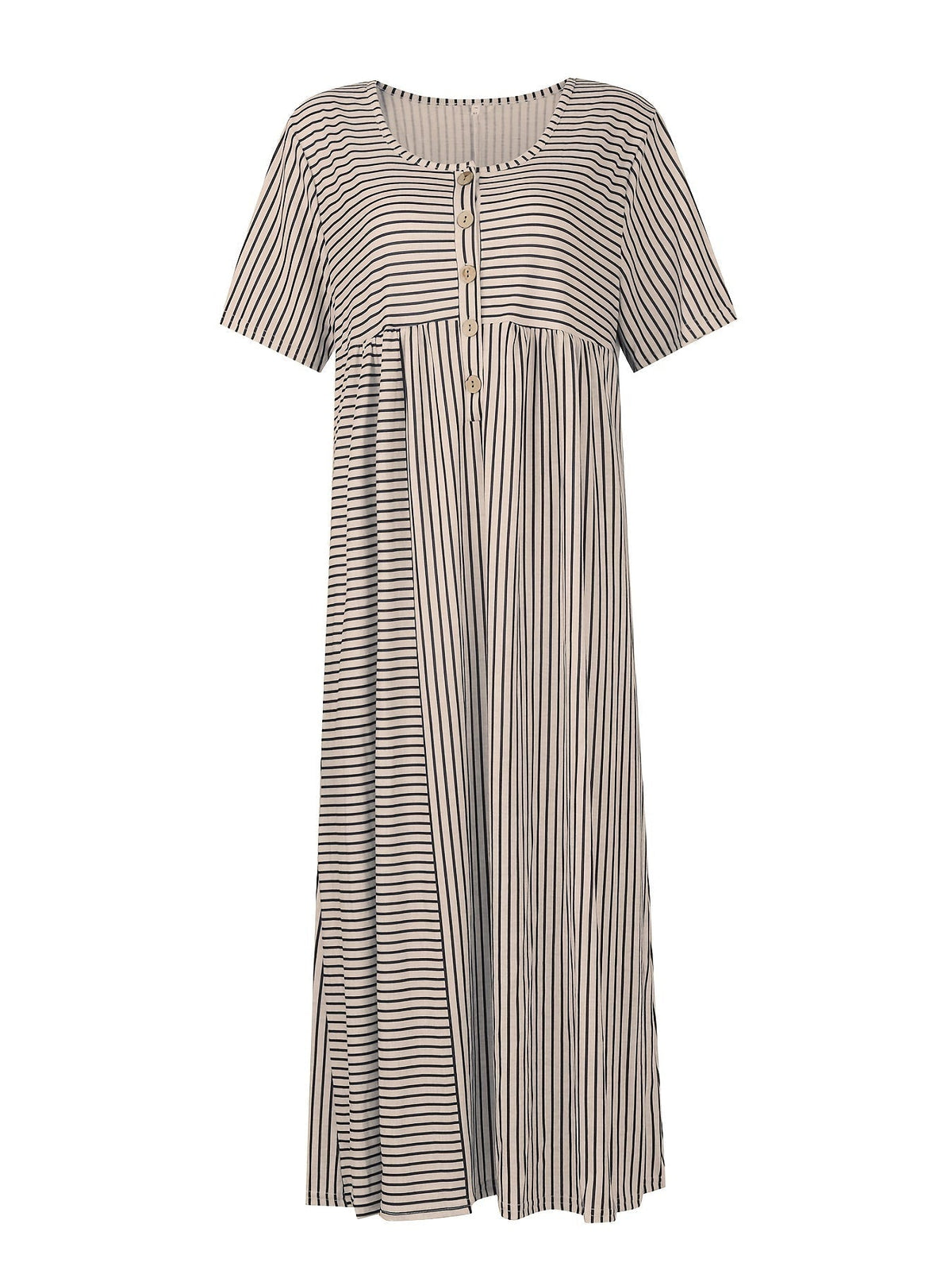 Striped Print Button Front Dress, Casual Short Sleeve Simple Dress