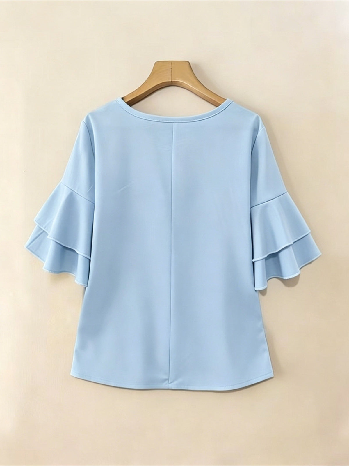 Elegant Fashion Summer Loose Solid Round Neck Button-Up Shirt Flared Sleeve Ruffle Top
