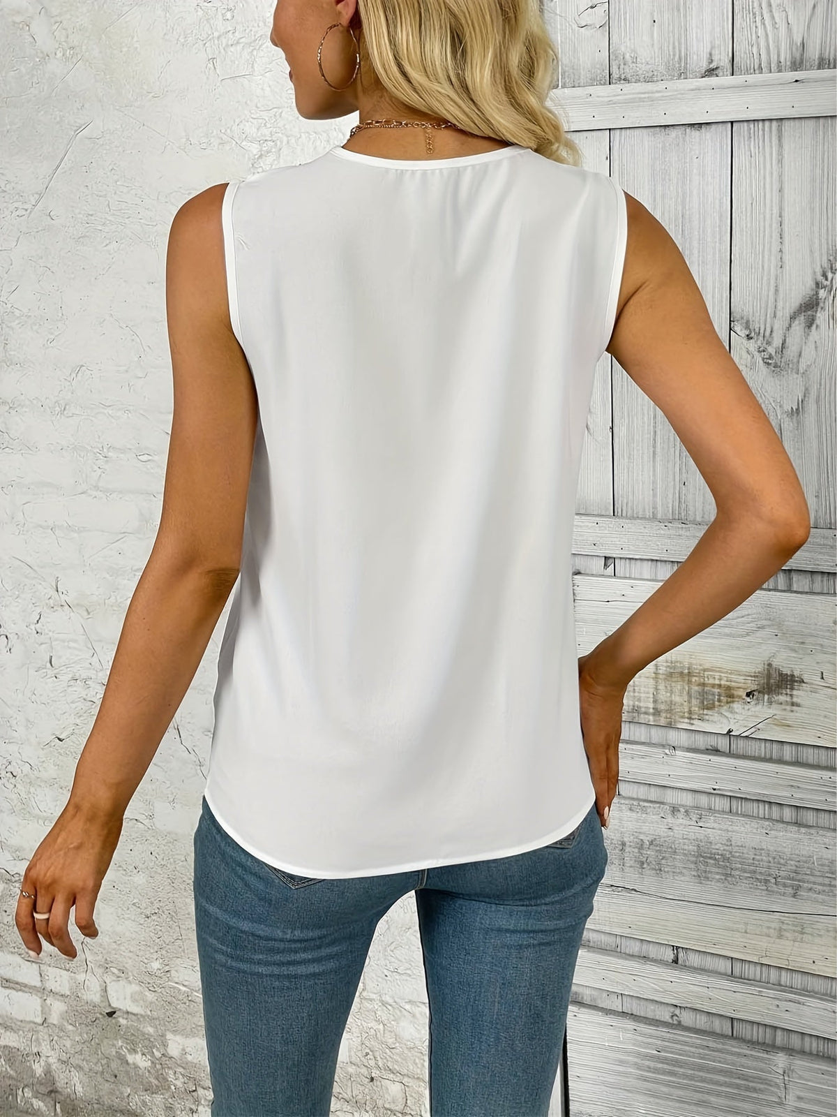 Ruched V Neck Blouse, Casual Sleeveless Solid Versatile Tank Top
