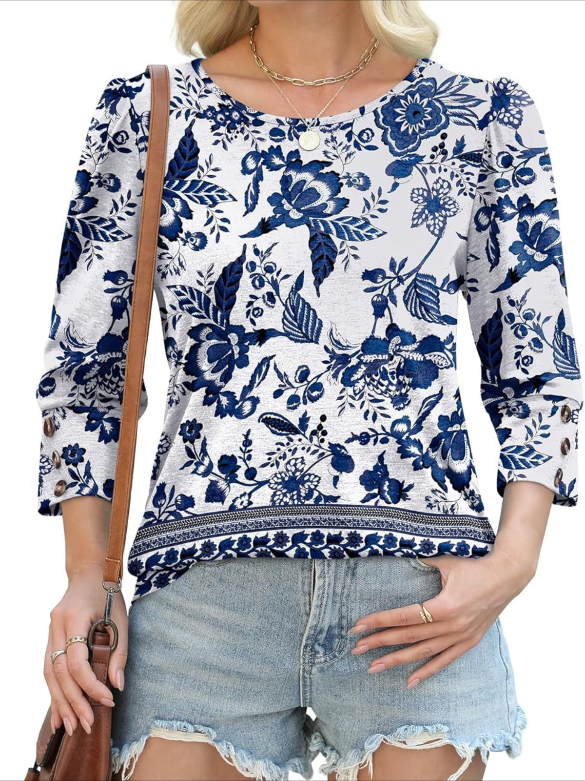 3/4 Sleeve with Buttons Dressy Casual Blouses