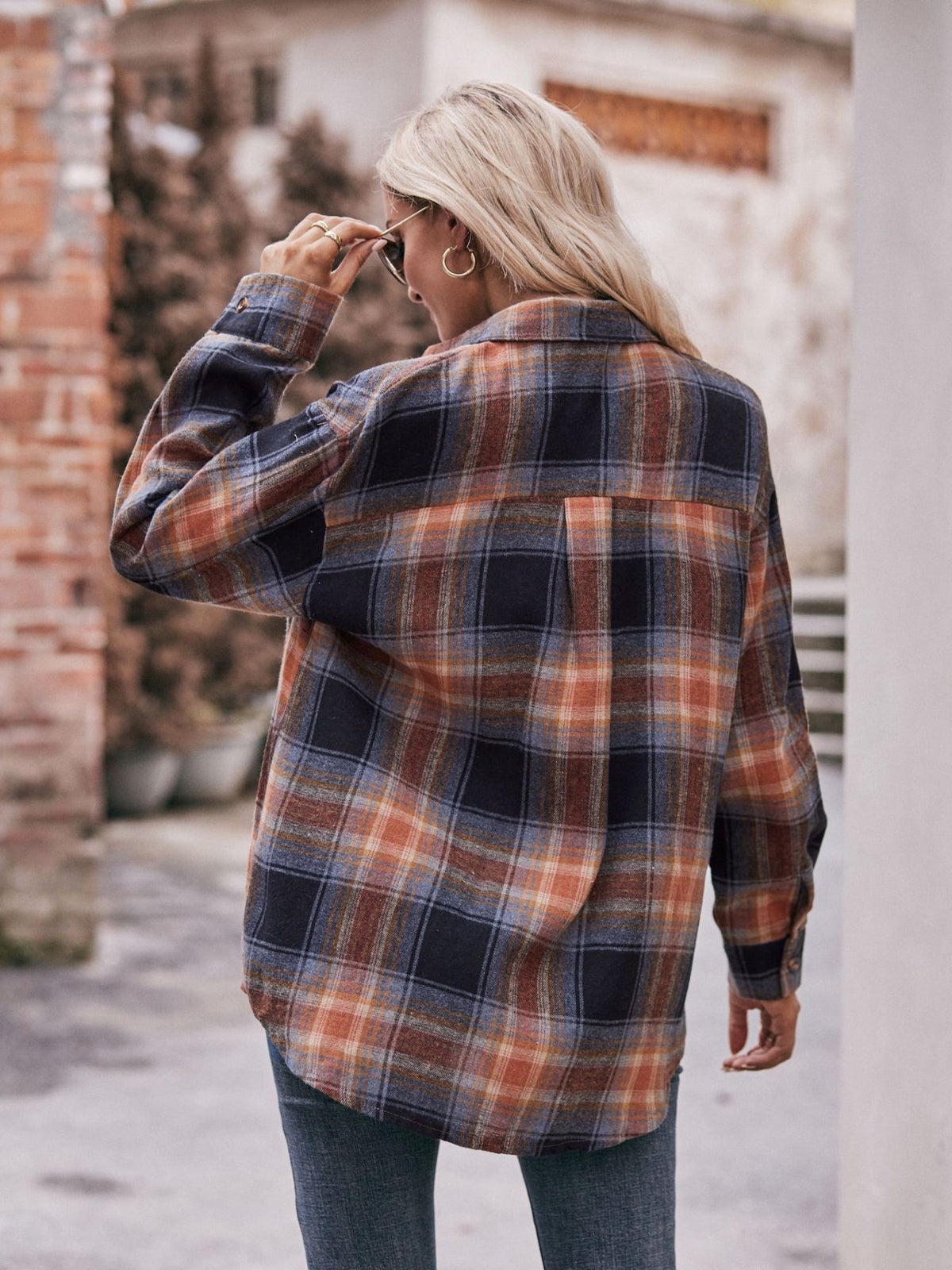 Plaid Print Polo Collar Button Shirt, Casual Long Sleeve Shirt