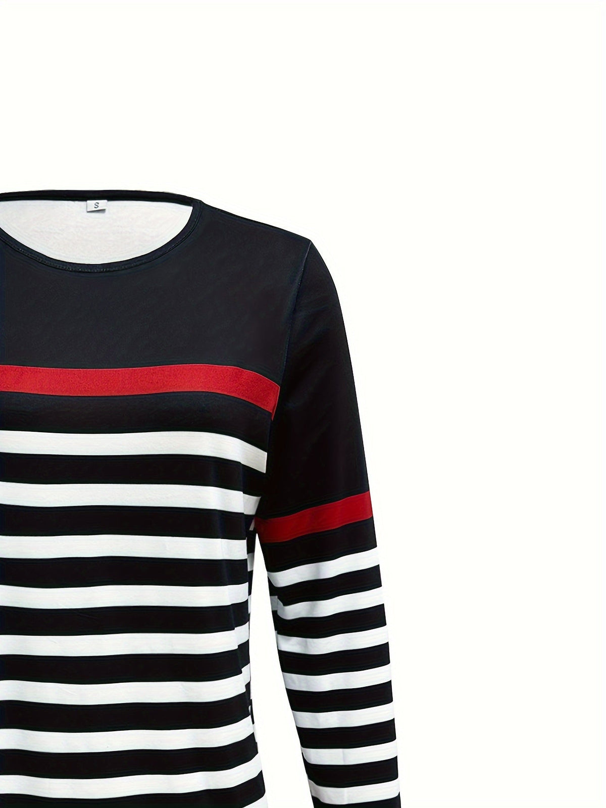 Casual Crew Neck Long Sleeve Striped Print T-shirt