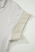 Khaki Stripe Dolman Sleeve Polo Shirt and Drawstring Shorts Set