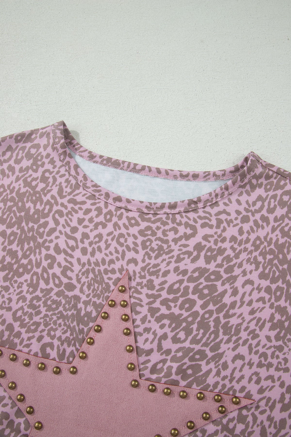 Pink Leopard Retro Studded Star Patch Loose Tee