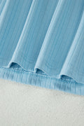 Mist Blue Soft Ribbed Color Block Trim Casual Short Set