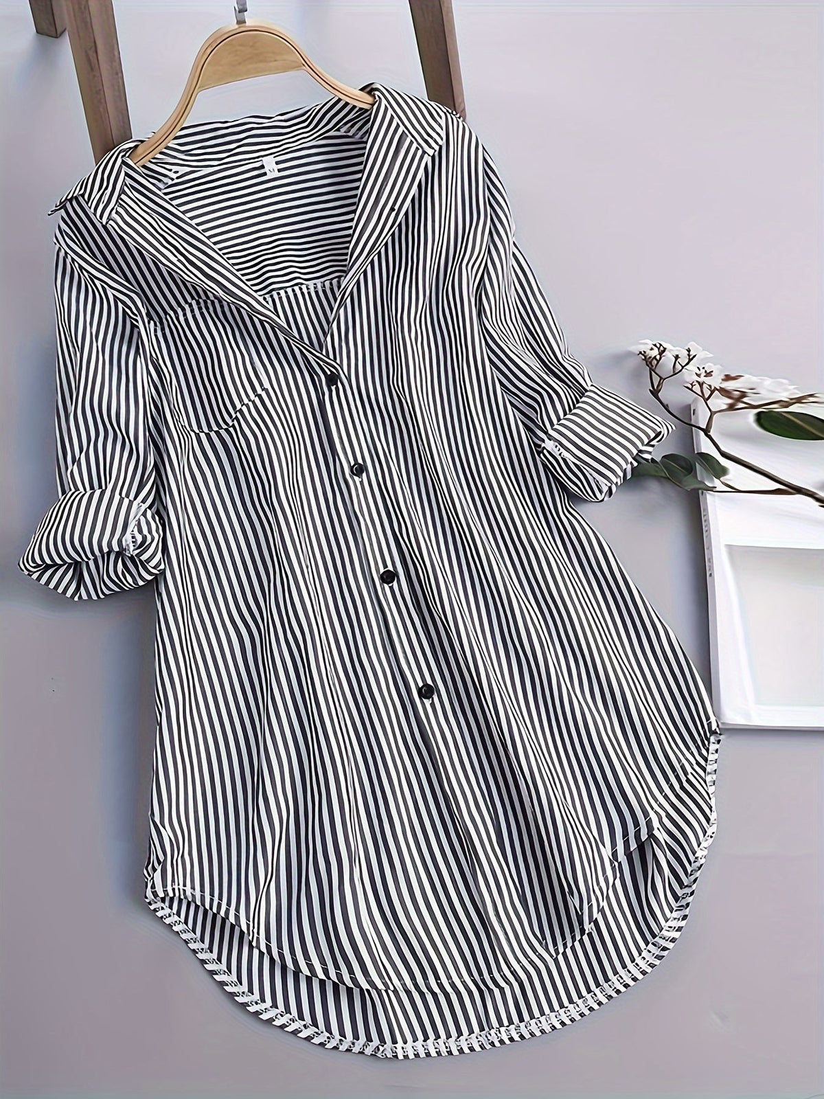 Stripe Print Polo Collar Button Shirt, Casual Long Sleeve Shirt