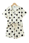Beige Polka Dot Print V Neck Tee Short Set