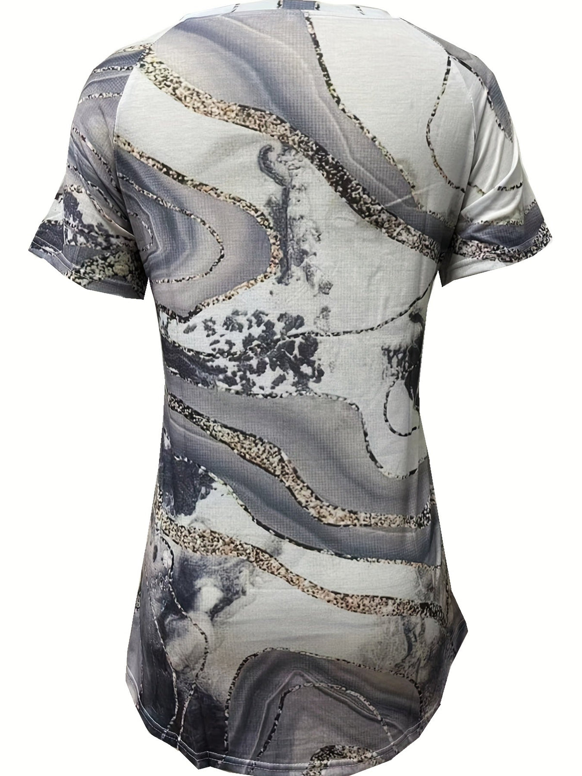 Geometric Print Crew Neck T-shirt, Vintage Short Sleeve T-shirt