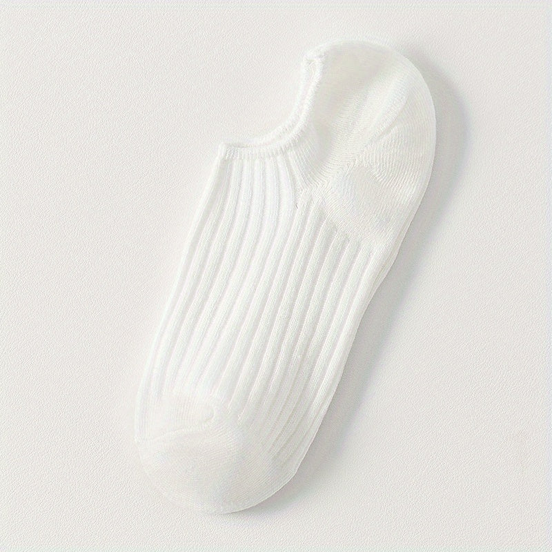5 Pairs Solid Ribbed Socks, Casual & Comfy All-match Ankle Socks